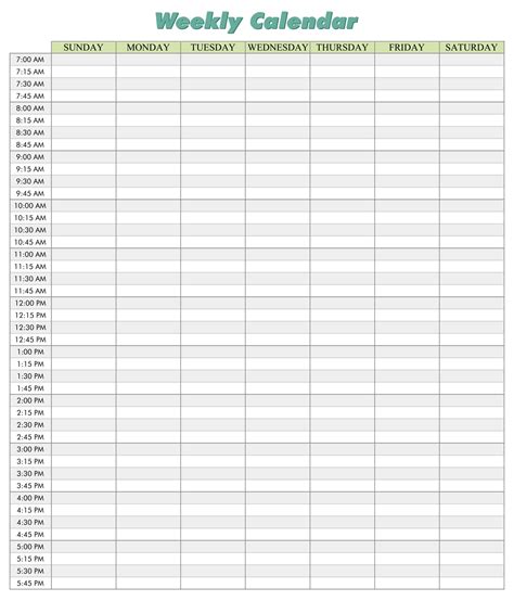 13 Best Printable Weekly Calendar With 15 Minute Time Slots Printablee