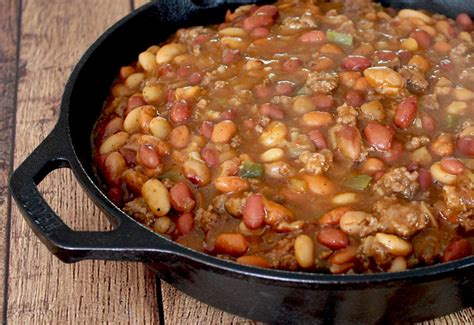 This dish of pinto beans with ground beef makes a hearty meal with or without the rice. Crockpot Calico Beans Recipe with Bacon and Ground Beef