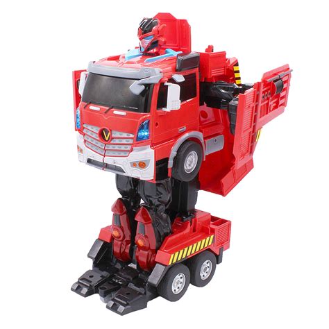 Kids Rc Toy Fire Truck Transforming Robot Remote Control Vehicle T
