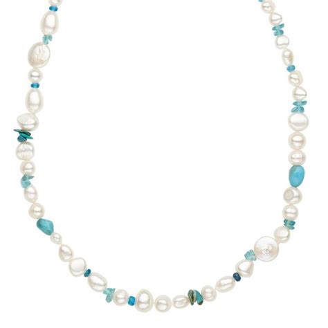 Freshwater Pearl And Turquoise Necklace In Sterling Silver Pearl