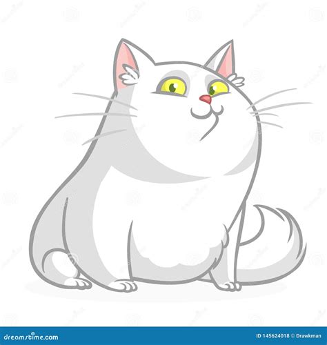 Cartoon Pretty White Fat Cat Sitting Stock Vector Illustration Of