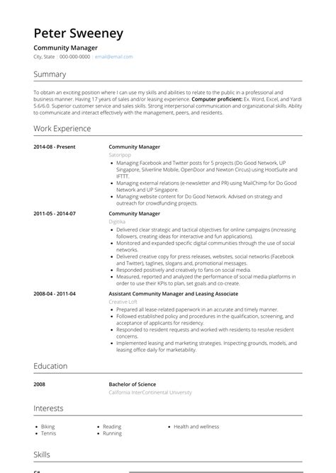 Community Manager Resume Samples And Templates Visualcv