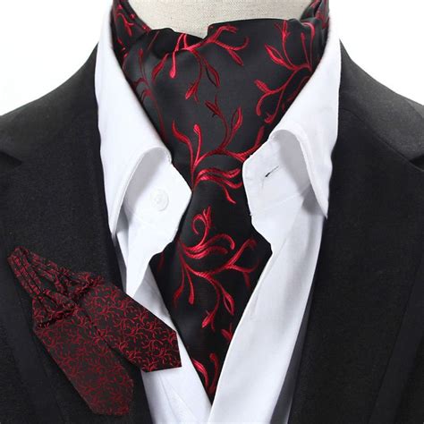 Lj09 03 Luxury Red Floral Men 100 Silk Ascot Tie Cravat Scarf
