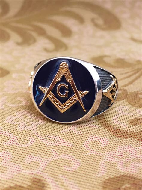 Masonic Ring Blue Lodge 925 Silver With 24k Gold Plated Parts And All