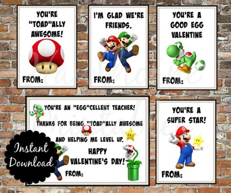 Mario Valentines Day Cards Instant Download Super