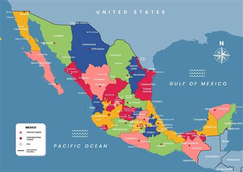 Mexico Mapa Con Estado Capital Y Ciudad Nombres Vector En Vecteezy