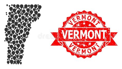 Textured Vermont Stamp And Marker Mosaic Map Of Vermont State Stock