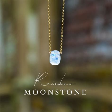 Moonstone Necklace Rainbow Moonstone Necklace Dainty Crystal Etsy