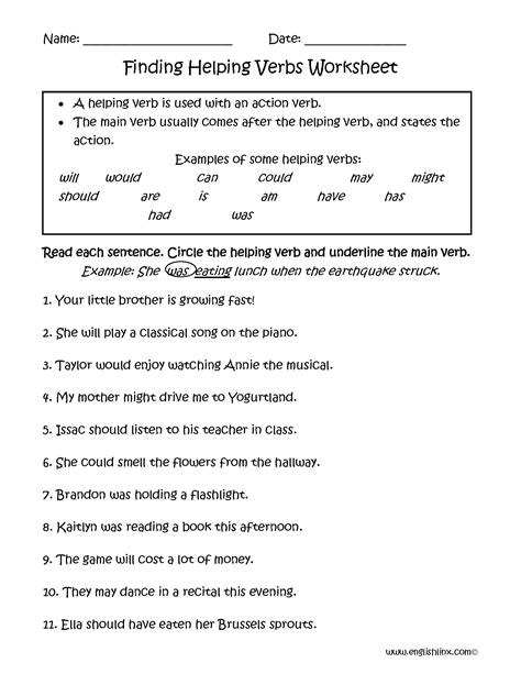 Helping Verbs Worksheet Fourth Grade