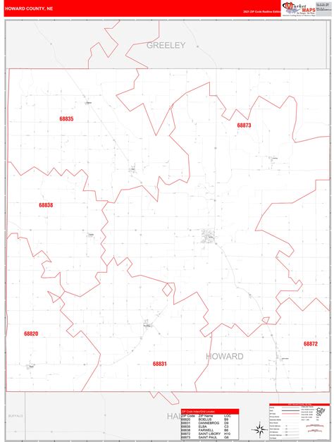 Howard County Ne Zip Code Wall Map Red Line Style By Marketmaps