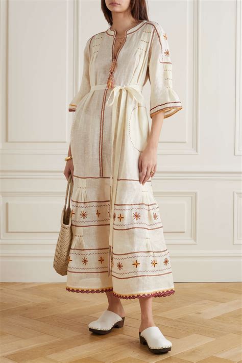 Vita Kin Salma Belted Embroidered Linen Gauze Maxi Dress Net A Porter