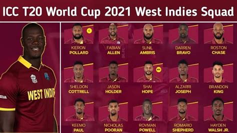 West Indies Matches Schedule T20 Icc World Cup Complete Squad