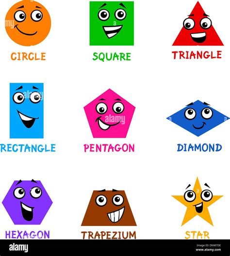 Cartoon Illustration Of Basic Geometric Shapes Comic Characters With