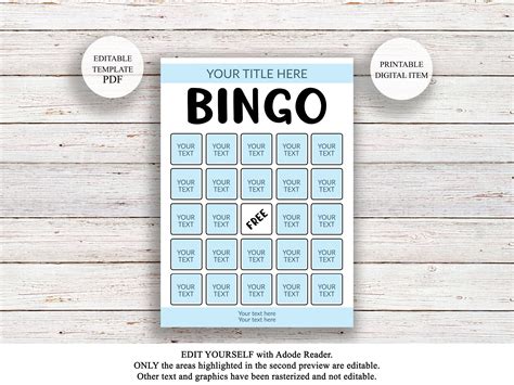 Editable Bingo Cards Template Custom Bingo Game Printable Etsy