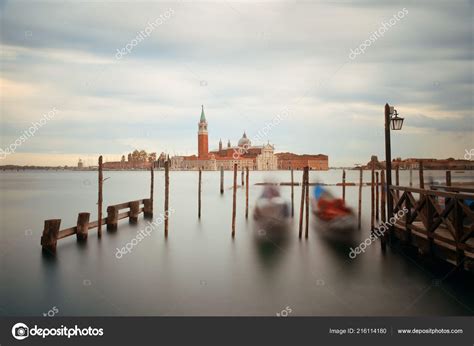 Gondola Park Water San Giorgio Maggiore Island Venice Italy Stock Photo