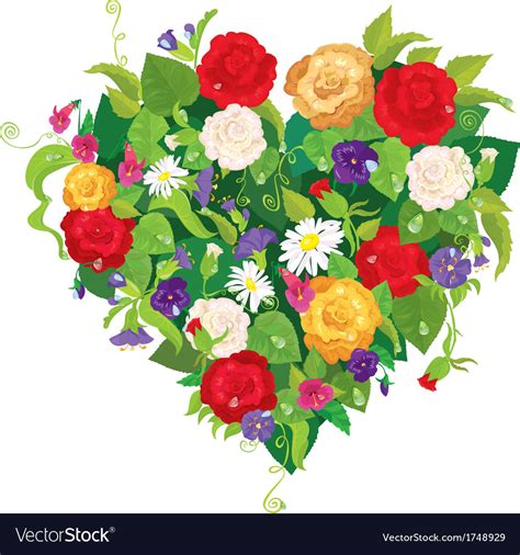 Heart Shape Is Made Beautiful Flowers Roses Vector Image