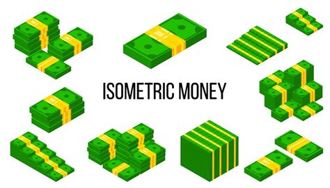 Isometric Money Banknote Tile Icons Pack 3d Stacked Piles Of Cash