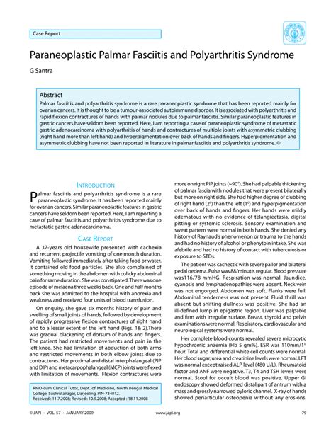 Pdf A Paraneoplastic Case Of Palmar Fasciitis And Polyarthritis Syndrome