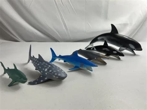 Lot Of 6 Realistic Sharks Whales Plastic Figures Ocean Marine Life