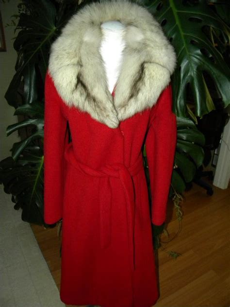 Stunning Vintage Red Wool And Fox Fur Coat Etsy Fox Fur Coat Red