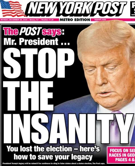 New York Post Editorial Tells Donald Trump To Stop Election ‘insanity