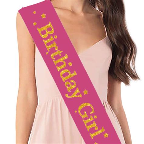 Fashionable Rose Pink Satin Sash Birthday Girl With Gold Lettering 18th 21st 30th Birthday
