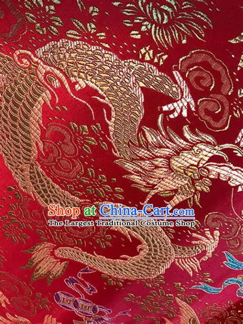 Chinese Red Dragon Brocade Fabric