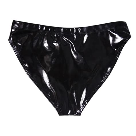 Sexy ženy vysoké pasu g string latex pvc lesklá mikro tanga kalhotky