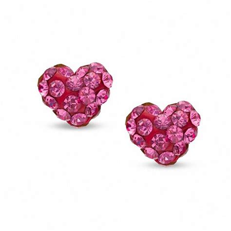 6mm Pink Crystal Heart Stud Earrings In 10K Gold Gemstone Earrings