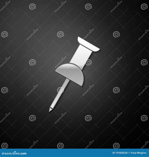 Silver Push Pin Icon Isolated On Black Background Thumbtacks Sign