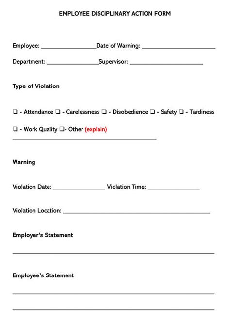 Free Employee Disciplinary Action Forms Word Pdf