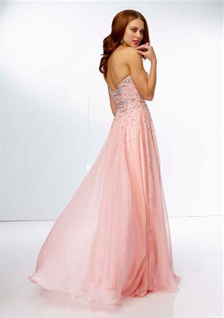 A Line Strapless Sweetheart Neckline Long Pink Chiffon Beaded Prom Dress