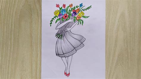 One line drawing vector of a person holding phone and drinking coffee minimal design. How to draw a girl holding flower bouquet || Easy drawing ...