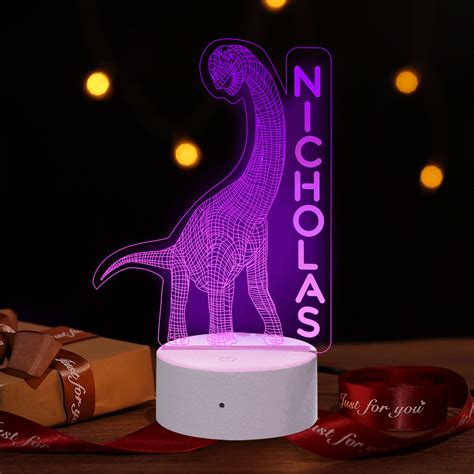 Personalised Nursery Decor Dinosaur Night Lamp Custom Name For Kids