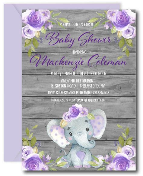 Purple elephant is the other coice of purple baby shower invitations. Purple Elephant Baby Shower Invitation - Announce It!