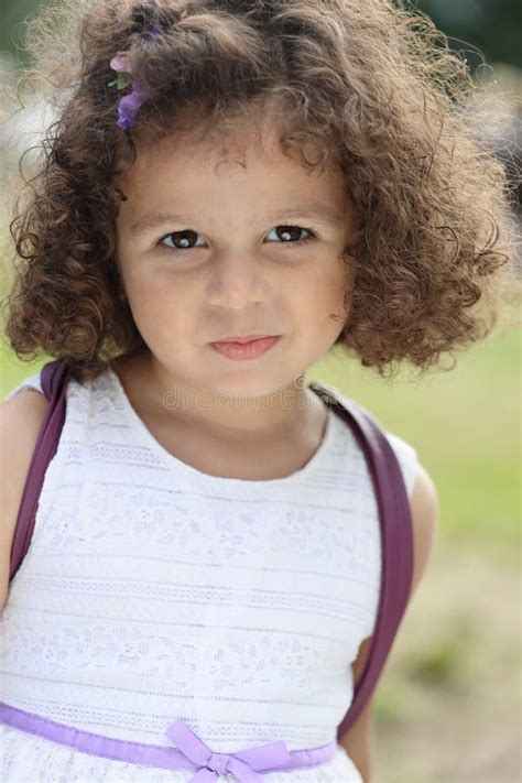 Little Girl With Curly Hair Close Up Portrait Stock Image Image Of