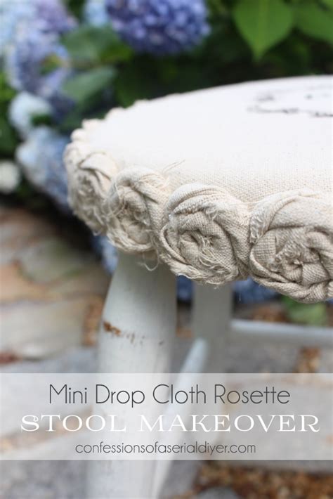 Mini Drop Cloth Rosette Stool Makeover A 5 Yard Sale