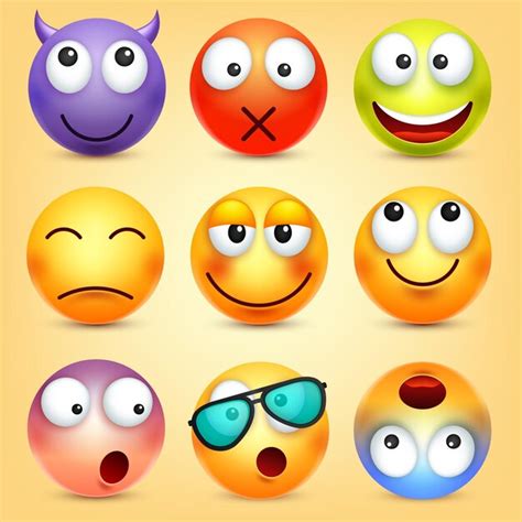Premium Vector Smiley Emoticons Set Yellow Face With Emotions Facial