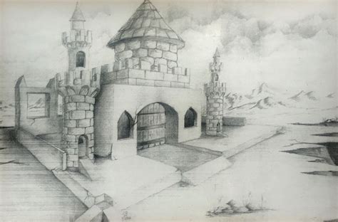 Castle In Multi Point Perspective 2 Point Perspective Drawing Castle