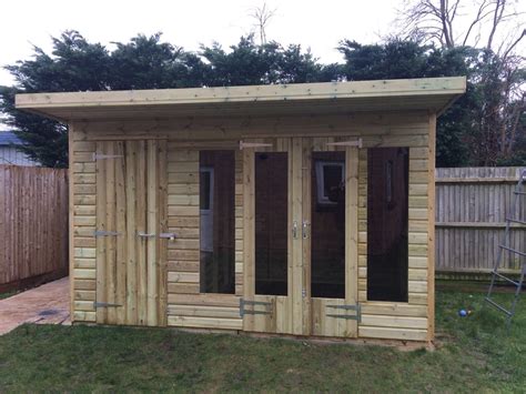 14 X 8ft Wooden Garden Flat Roof Shed House Double Door Single Door