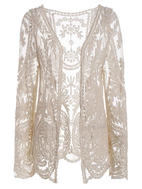 See-Through Leaves Pattern Lace Blouse OFF-WHITE | Lace blouse, Lace, Lace blouse outfit