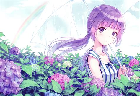 Download 4231x2904 Anime Girl Purple Hair Flowers