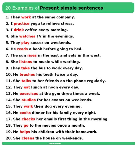 Here Are 20 Examples Of Sentences In Simple Present Tense