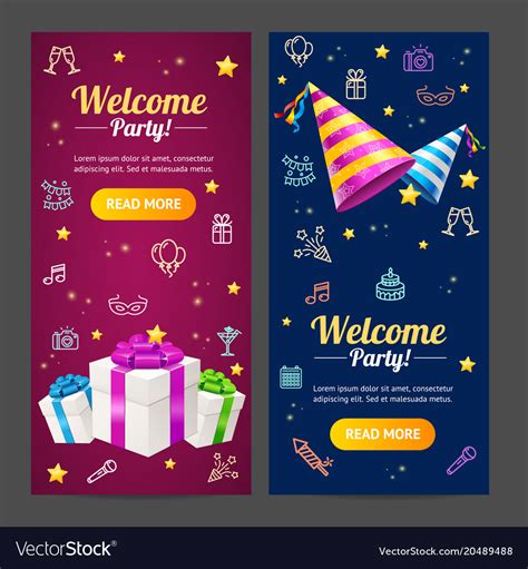 Welcome Party Template Card Vertical Set Vector Image