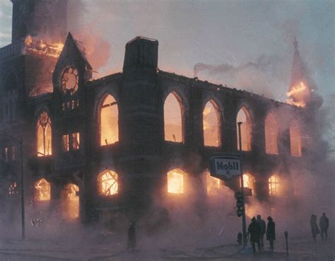 Firefighters outside the Town Hall on fire in Canton