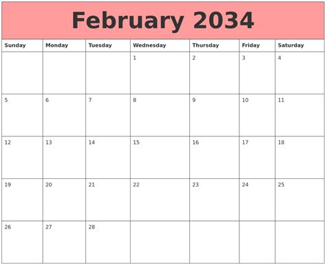 February 2034 Calendars That Work
