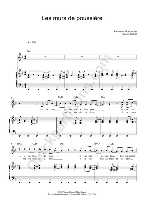 Les Murs De Poussière Piano Sheet Music Francis Cabrel Digital Sheet