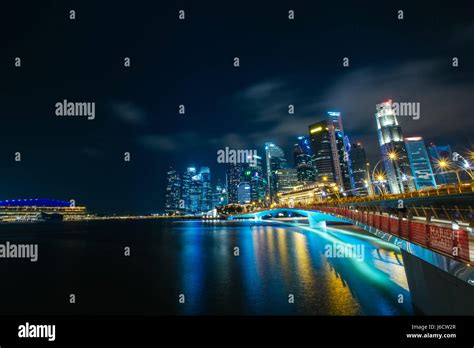 Singapore Skyline At Night Stock Photo Alamy