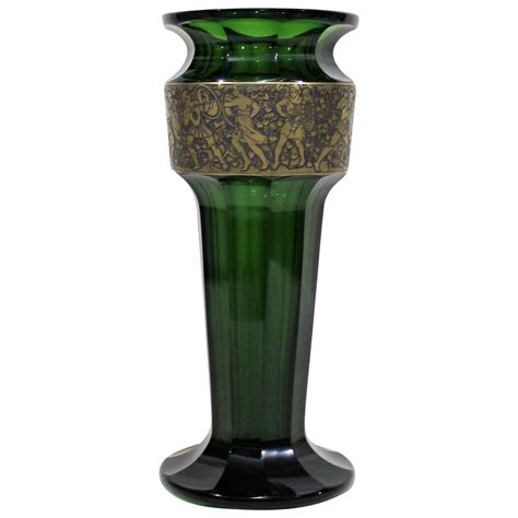 Wonderful Moser Art Glass Art Deco Enamelled Yellow Black Etched Crystal Vase For Sale At 1stdibs