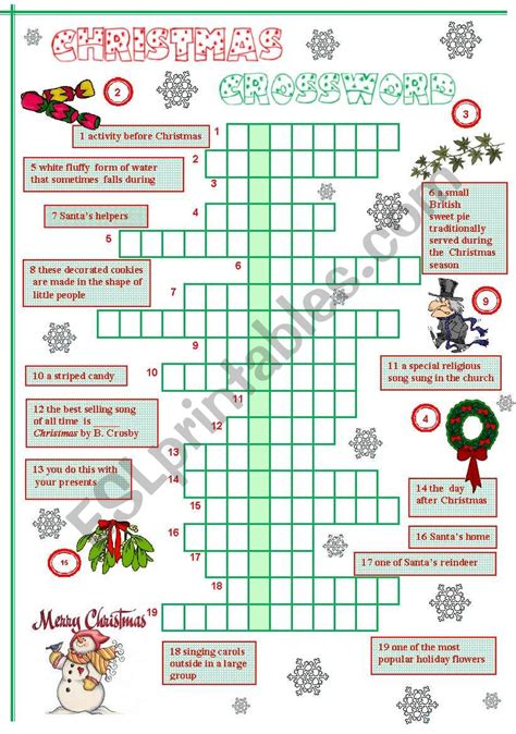 Christmas Crossword Esl Worksheet By Szilvi